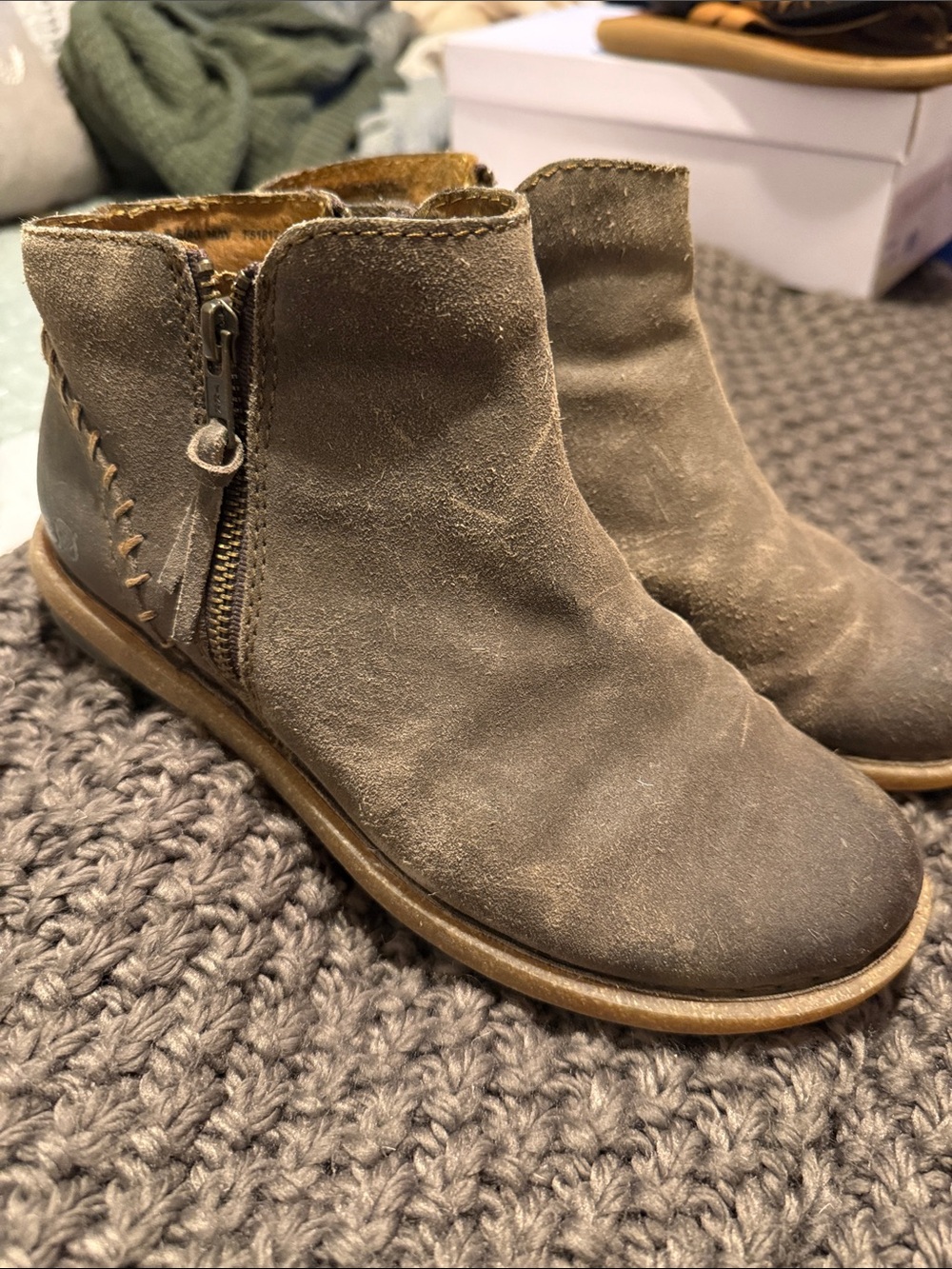 Born Kids Taupe Suede Side-Zip Ankle Boots